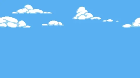 Blue sky with clouds floating horizontally. Pixel art game background. Stock Footage 324418323