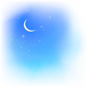 Blue sky in clouds with moon and stars. Fair weather. Stock Illustration