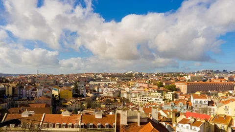 Blue sky with clouds over the centre of Lisbon Stock Footage 90953557