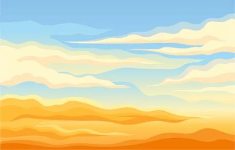 Blue sky with clouds over the yellow desert. Vector illustration. イラスト素材