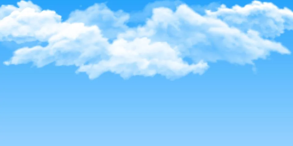 Blue sky with clouds vector nature background, cloudy weather, realistic Stock Illustration