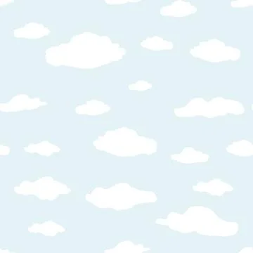 Blue sky with clouds, vector seamless background. hand drawn, for wallpaper,  Stock Illustration