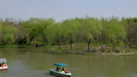 Blue Sky Clouds Willow Creek Cruises Leisure in park spring season Stock-Footage 107754747