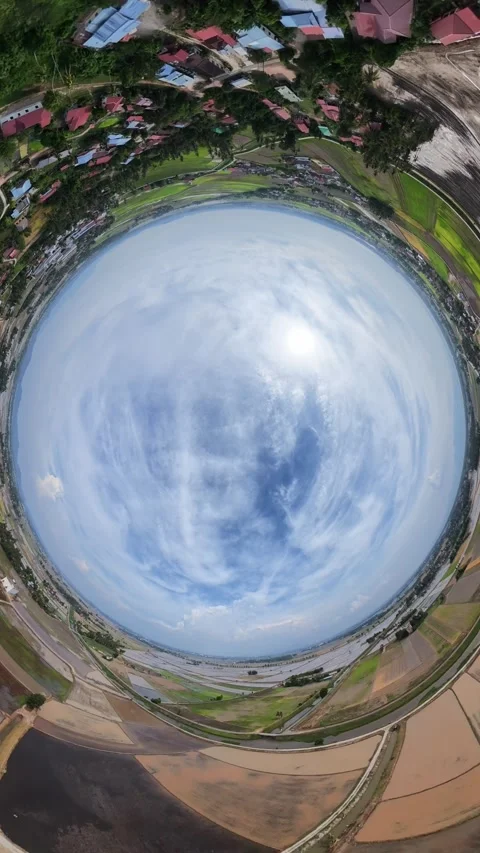 Blue sky dominates the center, forming a perfect sphere Stock Footage 345408351