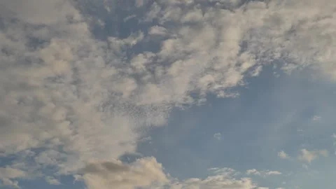 Blue Sky with Drifting White Clouds and Flying Birds Stock Footage 346140734