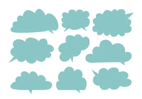 Blue sky empty Clouds text frames. Speech bubbles Hand drawn and isolated on  Stock Illustration