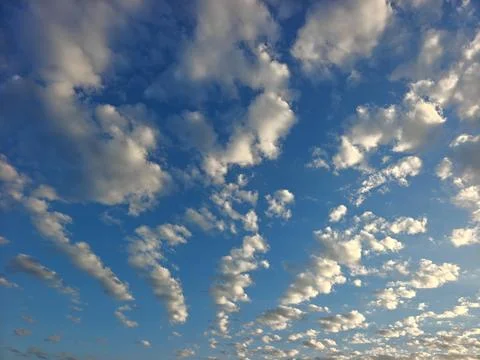 Blue Sky Filled with Rows of Fluffy White Cumulus Cloud Formations Stock-Fotos