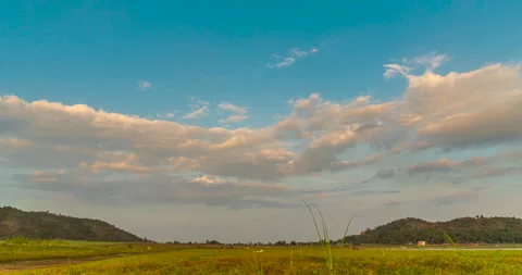 Blue sky fluffy white clouds on summer season bright clear skyline with beautifu Stock Footage 155085253