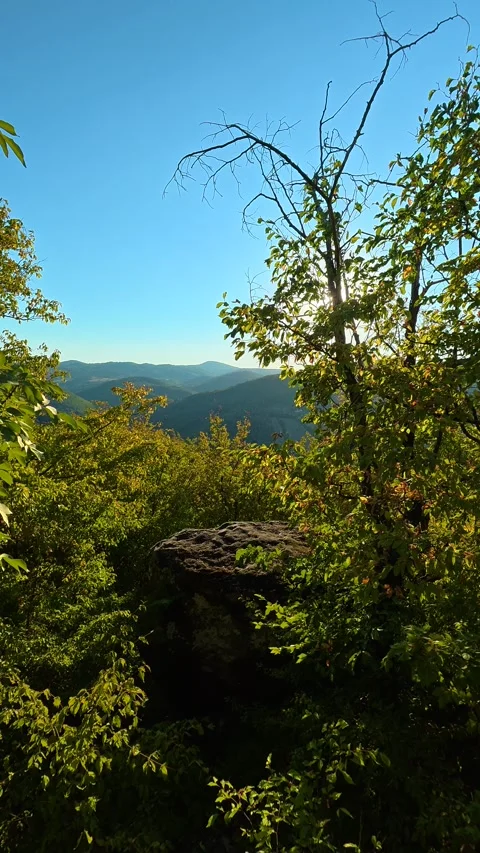 Blue sky frames distant mountain peaks. Boracki krs Serbia Vertical 動画素材 345006164