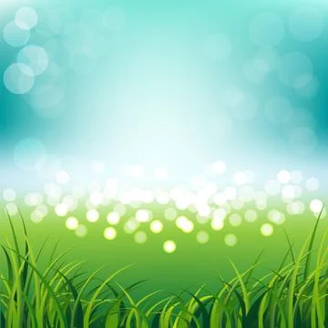 Blue sky with fresh spring grass background Stock Illustration