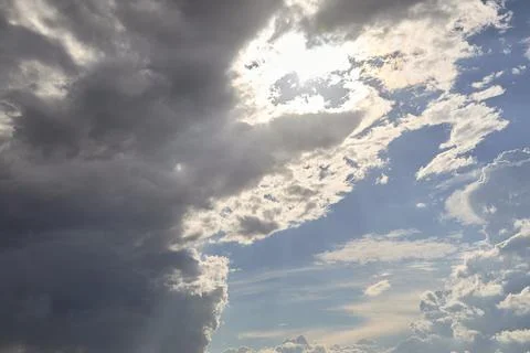 Blue sky full of white clouds, sunny day Stock Photos