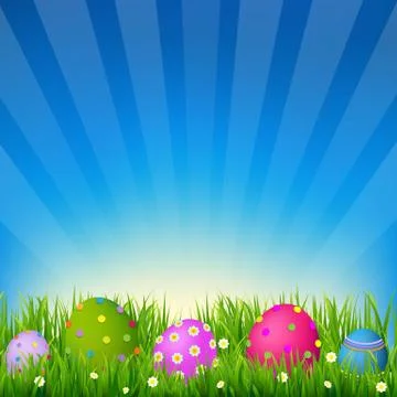 Blue sky with grass easter card Stock Illustration