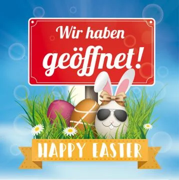 Blue Sky Happy Easter Sunglasses Hare Geoeffnet Eggs Ribbon Grass Stock Illustration