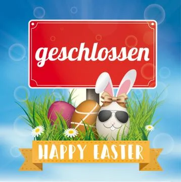 Blue Sky Happy Easter Sunglasses Hare Geschlossen Eggs Ribbon Grass Stock Illustration