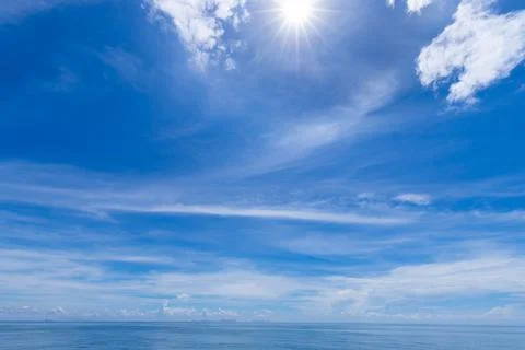 Blue sky horizon background with clouds sunny day seascape panorama Thailand Stock Photos