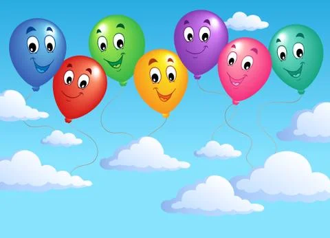 Blue sky with inflatable balloons  Stock Illustration