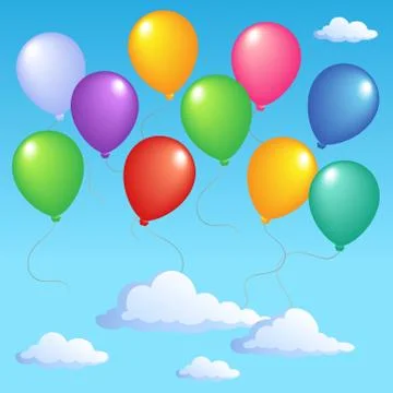 Blue sky with inflatable balloons  Stock Illustration