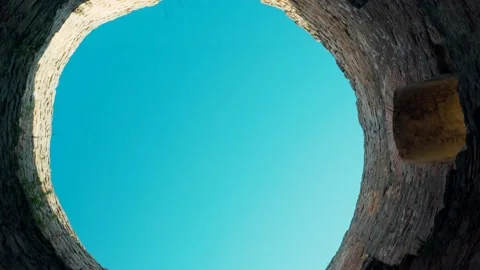 Blue sky from inside the round tower Stock Footage 131338185