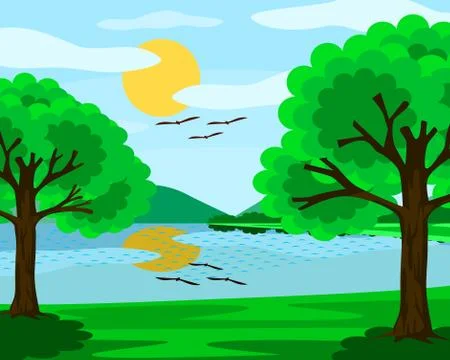 Blue sky lake Stock Illustration