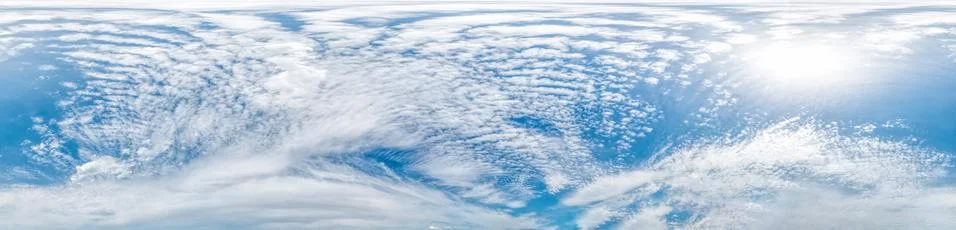 Blue sky with light clouds Seamless panorama in spherical equirectangular format Foto stock
