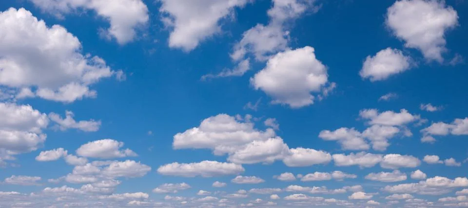 Blue sky panorama background with tiny clouds 스톡 사진