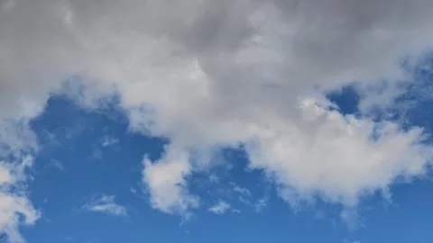 Blue sky with puffy white clouds drifts slowly Stock Footage 340121192