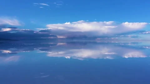 Blue Sky Reflection Over Calm Lake Stock Footage 322824068