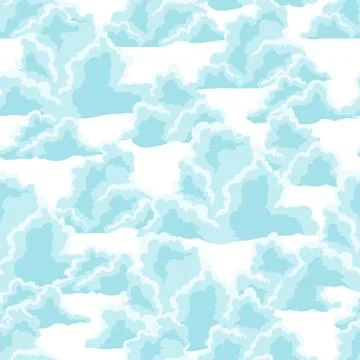 Blue sky seamless pattern with curly clouds Illustrazione stock