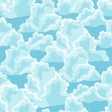 Blue sky seamless pattern with curly clouds Illustrazione stock