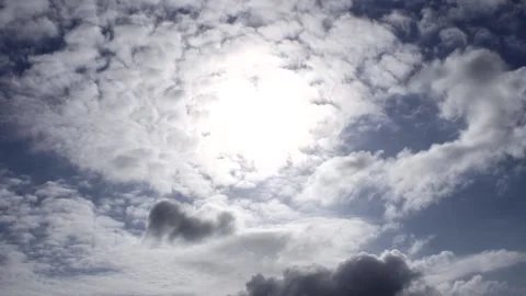 Blue sky with small clouds, sun, sunbeams - sky background - Time Lapse Stock Footage 153951788