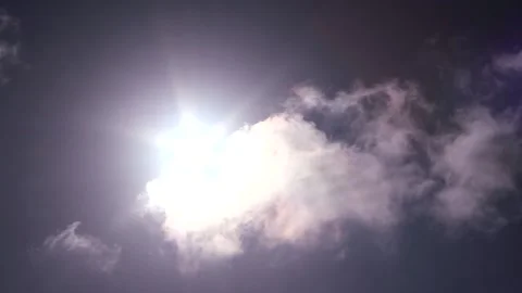 Blue sky with small clouds, sun, sunbeams - sky background - Real Time Stock Footage 153951825