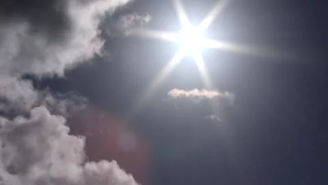Blue sky with small clouds, sun, sunbeams, plane - sky background - Time Lapse Stock Footage 153952244