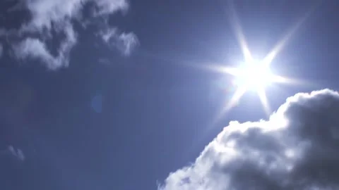 Blue sky with small clouds, sun, sunbeams - sky background - Time Lapse Stock Footage 154204398