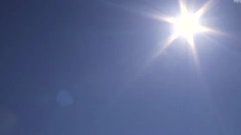 Blue sky with small clouds, sun, sunbeams, birds - sky background - Real Time Stock Footage 154261559