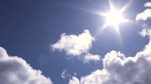 Blue sky with small clouds, sun, sunbeams - sky background - Time Lapse Stock Footage 154286449