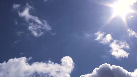 Blue sky with small clouds, sun, sunbeams - sky background - Time Lapse Stock Footage 154286924
