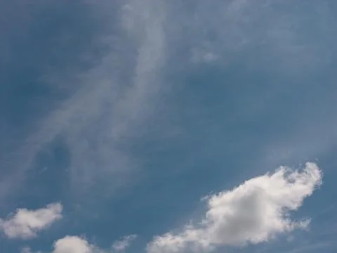 Blue sky with small white clouds on a clear day 스톡 사진