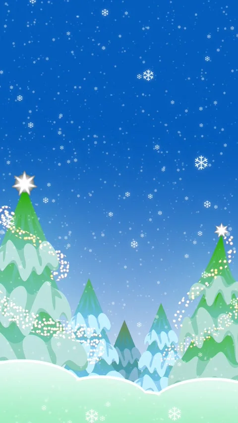 A Blue Sky With Snow Falling and a Christmas Tree in the Foreground Stock Footage 321172349