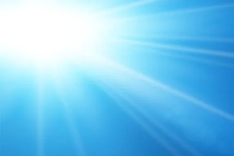 Blue sky sun flare background. Clear summer nature, sunlight weather. Sunshin Illustrazione stock
