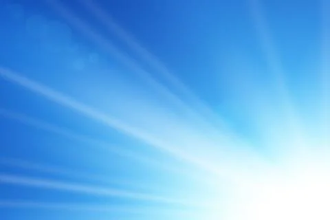 Blue sky sun flare background. Clear summer nature, sunlight weather. Sunshin Stock Illustration