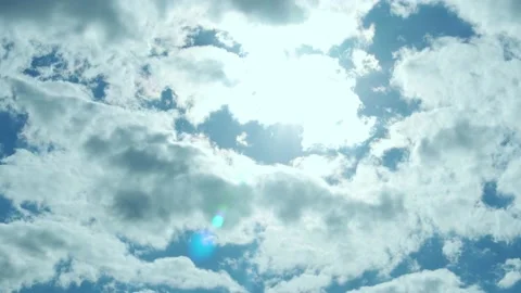 Blue Sky Sun Soaring White Clouds on Bright Sunny Summer Day, Time Lapse. Glowin Stock Footage 194001715