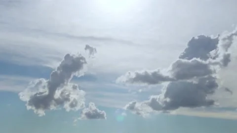 Blue Sky Sun White Gray Cumulus and Cirrus Clouds Beautiful Time Lapse of Clouds Stock Footage 233280514