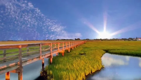 Blue Sky Sunset on the Bay (Loopable) Stock Footage 201757009