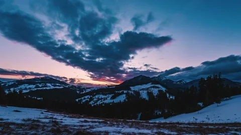 Blue sky time lapse clouds winter alpine country nature background after sunset Video stock 170937815