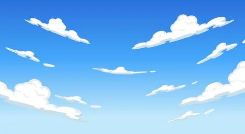 Blue Sky Vector Illustration with Stylized White Fluffy Clouds Stock Illustration