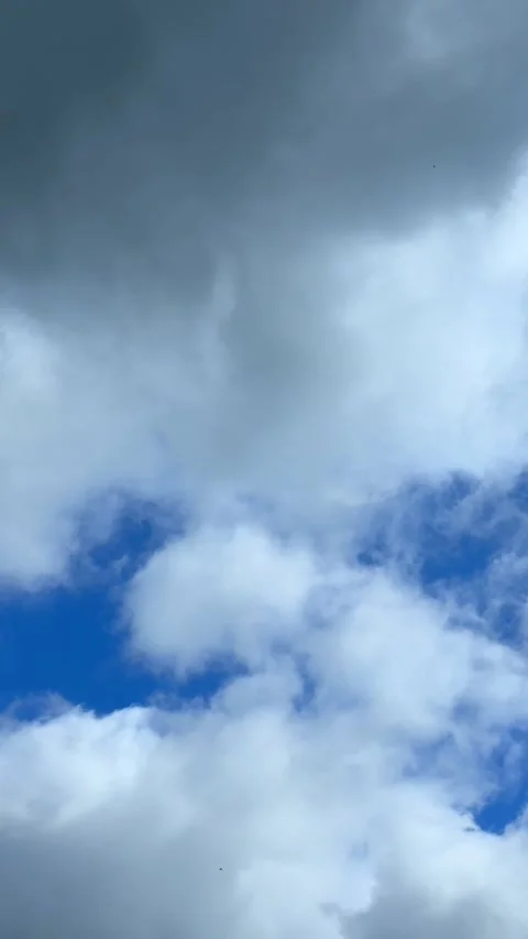 Blue sky view through dramatic fluffy clouds on sunny day Stock Footage 311982117