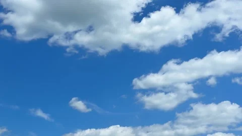 Blue sky view through dramatic fluffy clouds on sunny day Stock Footage 311982167