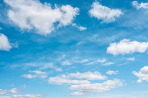 Blue sky with white cloud background. turquoise sky with different types of c Stock Photos