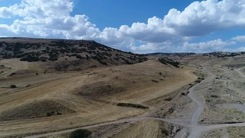 Blue sky with white cloud.Mountain and village aerial video. Видео 95011675