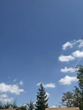 Blue Sky with White Clouds Above Treetops Stock Photos